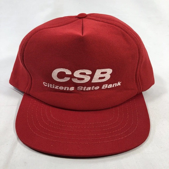 VINTAGE CITIZENS STATE BANK HAT CAP MENS SNAPBACK RED USA MADE TRUCKER 80s 90s - Picture 1 of 11